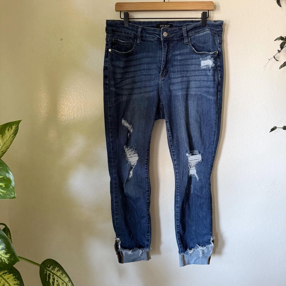 Judy Blue | Distressed Cuffed Skinny Jeans - Picture 1 of 7
